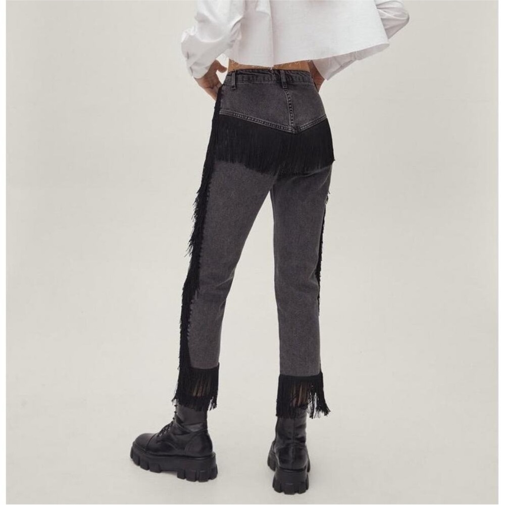 Nasty Gal Fringe-Trim High-Waist Straight Leg Women’s Jeans - Black/Grey- Size 6